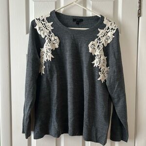 J. Crew Charcoal Sweater with Cream Lace Detail